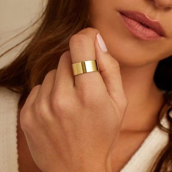 NEW Gorjana 18k Gold 6 Brass Rose Ring Cigar Band Thick Stacking Layering Boho - Picture 1 of 10